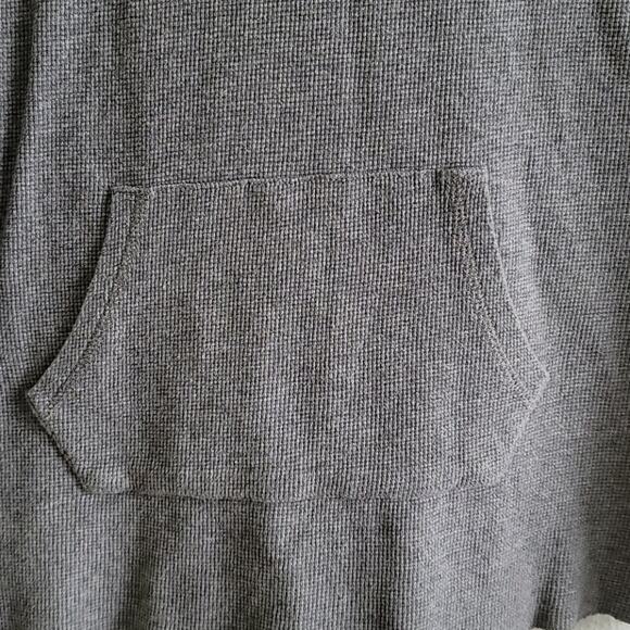 KRISTIN DAVIS Thermal Hoodie Waffle Knit Short Sleeve Pockets Size Medium Gray - Picture 2 of 8